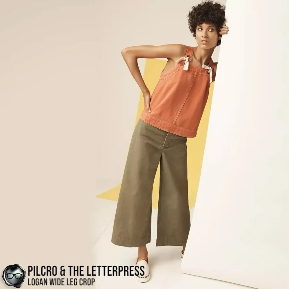 ANTHROPOLOGIE PILCRO & THE LETTERPRESS LOGAN WIDE LEG CROP PANTS IN OLIVE GREEN